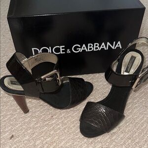 Dolce & Gabbana Black Alligator Strappy Heels